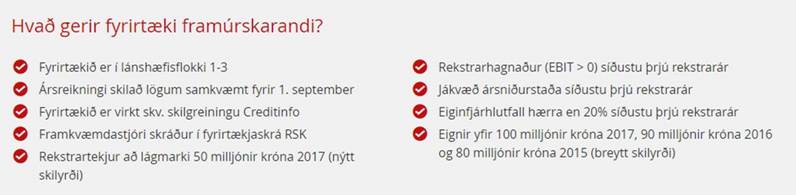 Framúrskarandi fyrirtæki 2018 Kröfur fyrir framúrskarandi fyrirtæki