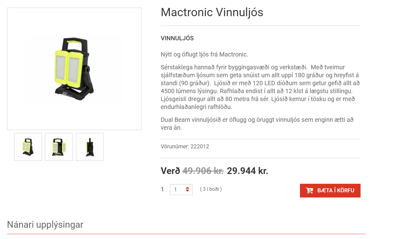 vinnuljós